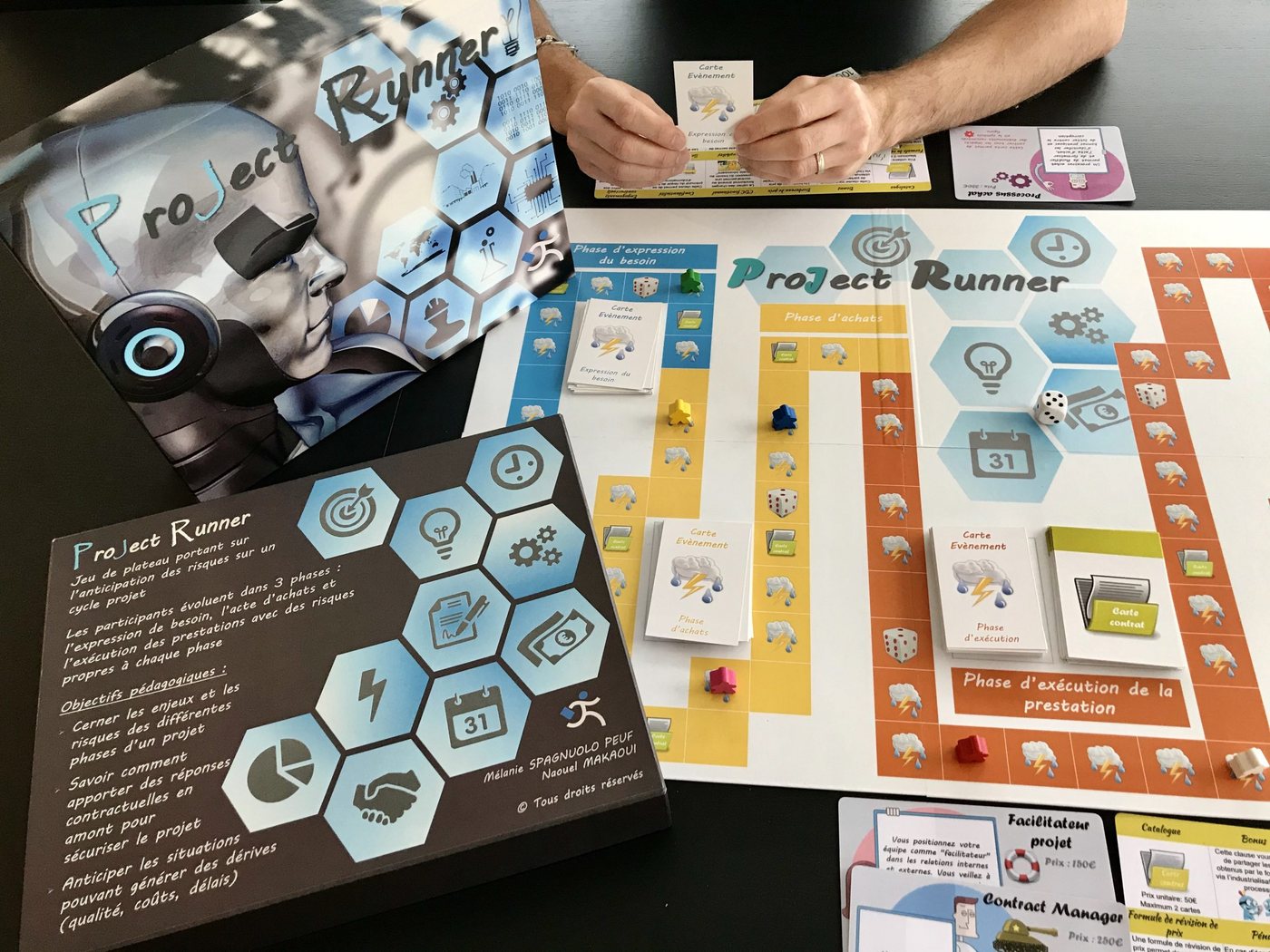 Équipe jouant à Project Runner, jeu de plateau sur la gestion de projet achats